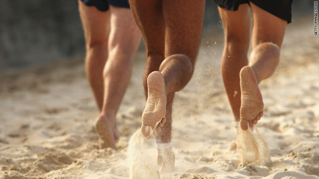 People Running Barefoot