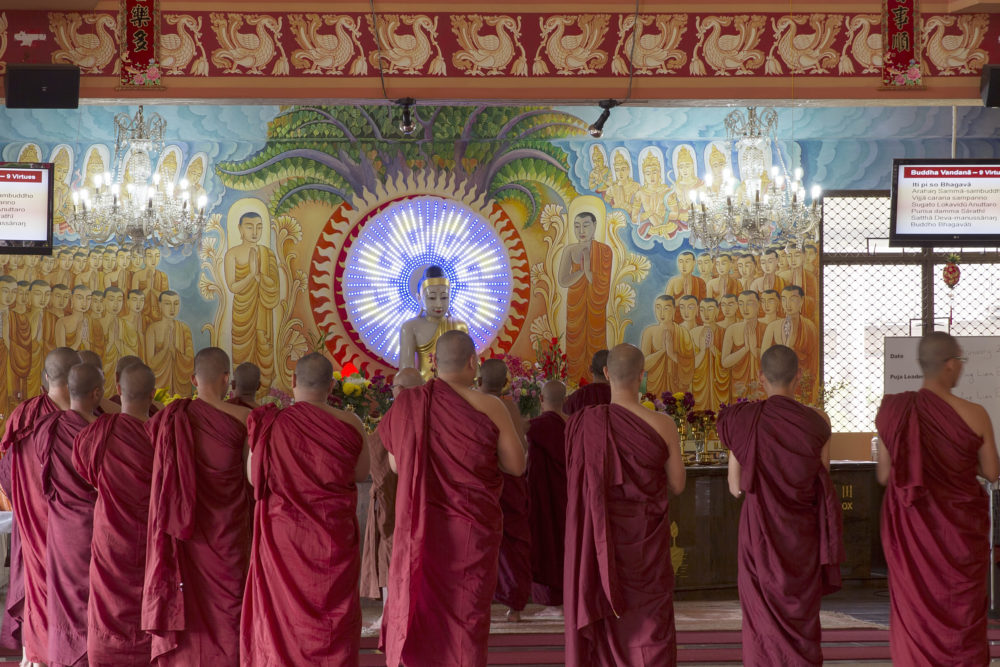 Buddhist Monks Worshipping Buddha in Temple